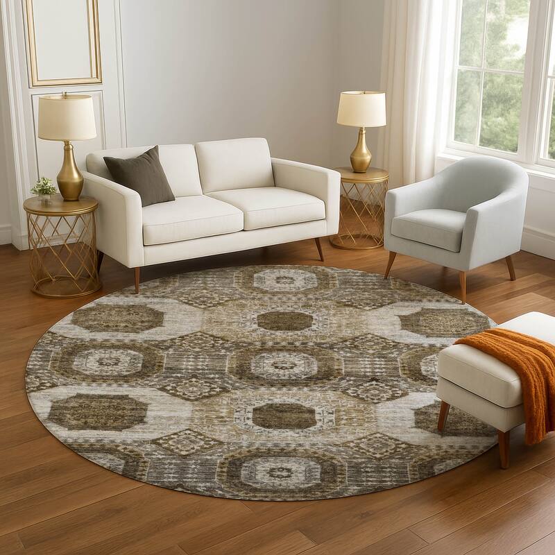 Premium Washable Super Soft Vintage Traditional Mayfield Rug - Brown - 8' x 8'