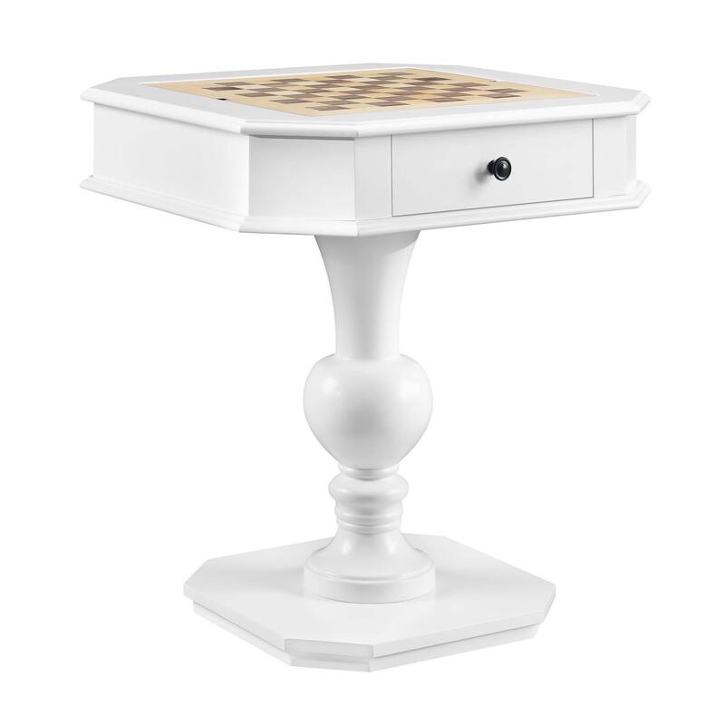 2 Drawers Wooden Game Table with Reversible Game Tray in Black - White