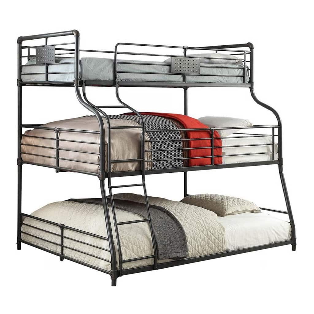 Oggy 3 Tier Twin over Full over Queen Triple Bunk Bed, Black Metal