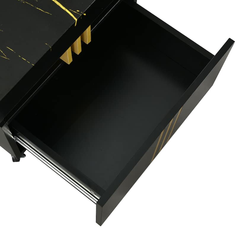 Roomfitters Rectangle Coffee Table with Faux Marble Top, Modern Center Table with Gold Metal Frame and Wheels