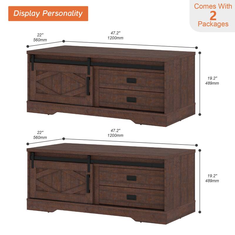 WAMPAT Rustic 2 in 1 Center Table with Hidden Storage Compartment