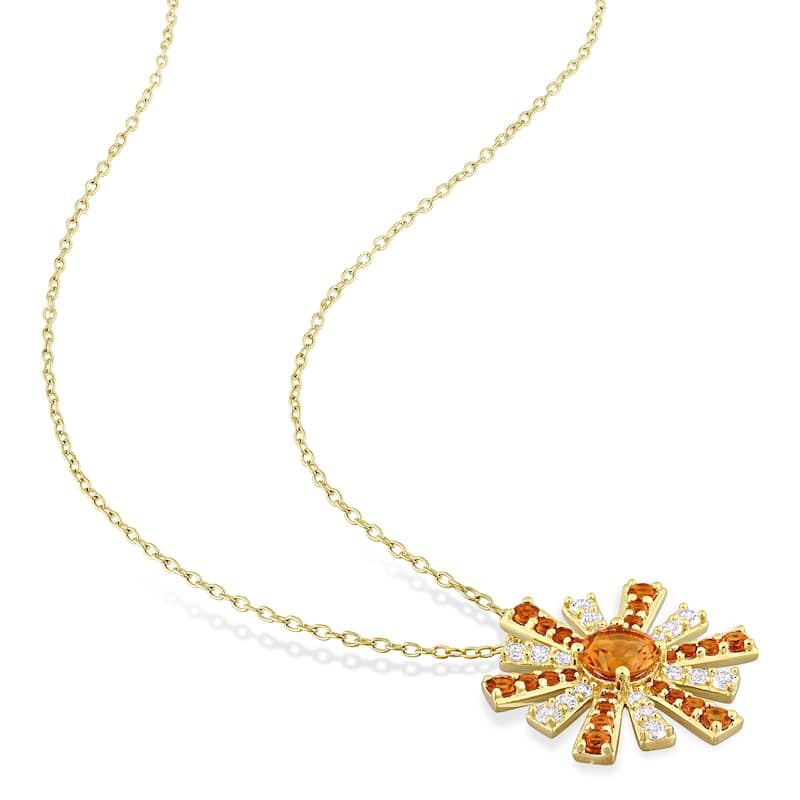 Miadora Madeira Citrine and White Topaz Floral Necklace in Yellow Plated Sterling Silver