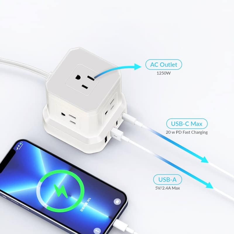 Cube surge protector power strip with usb ports 10ft extension cord