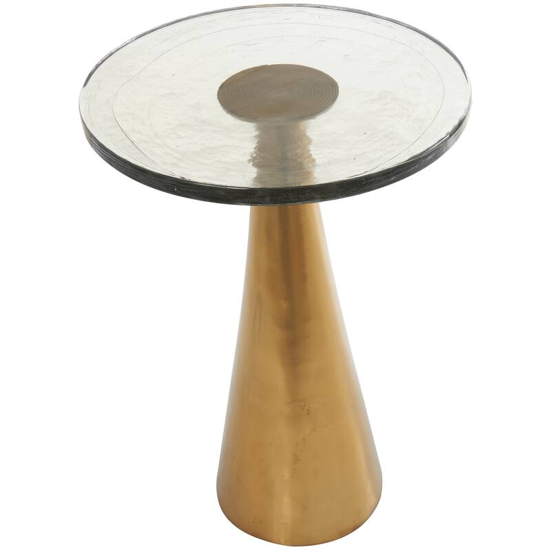 Gold or Black Aluminum Cone Geometric Accent Table with Textured Glass Tabletop