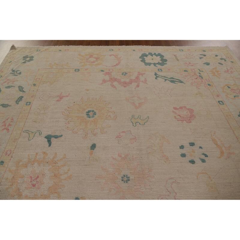 Floral Oushak Turkish Area Rug Handmade Vegetable Dye Wool Carpet - 8'10"x 11'10"