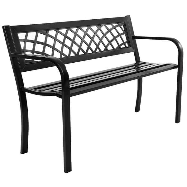 slide 1 of 9, Costway Patio Park Garden Bench Porch Path Chair Outdoor Deck Steel Black