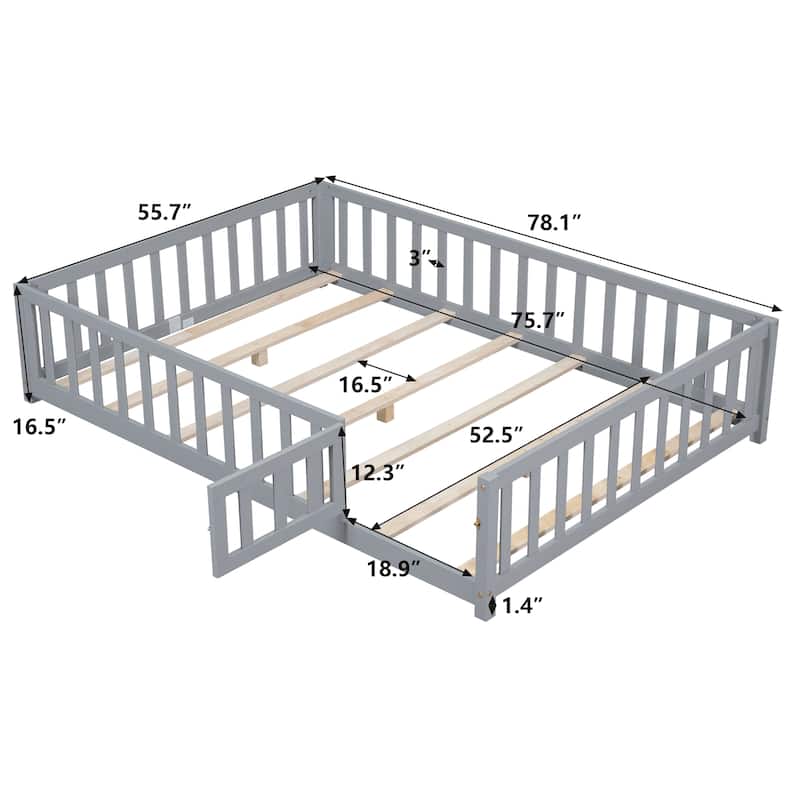 Floor Platform Bed with Fence and Door