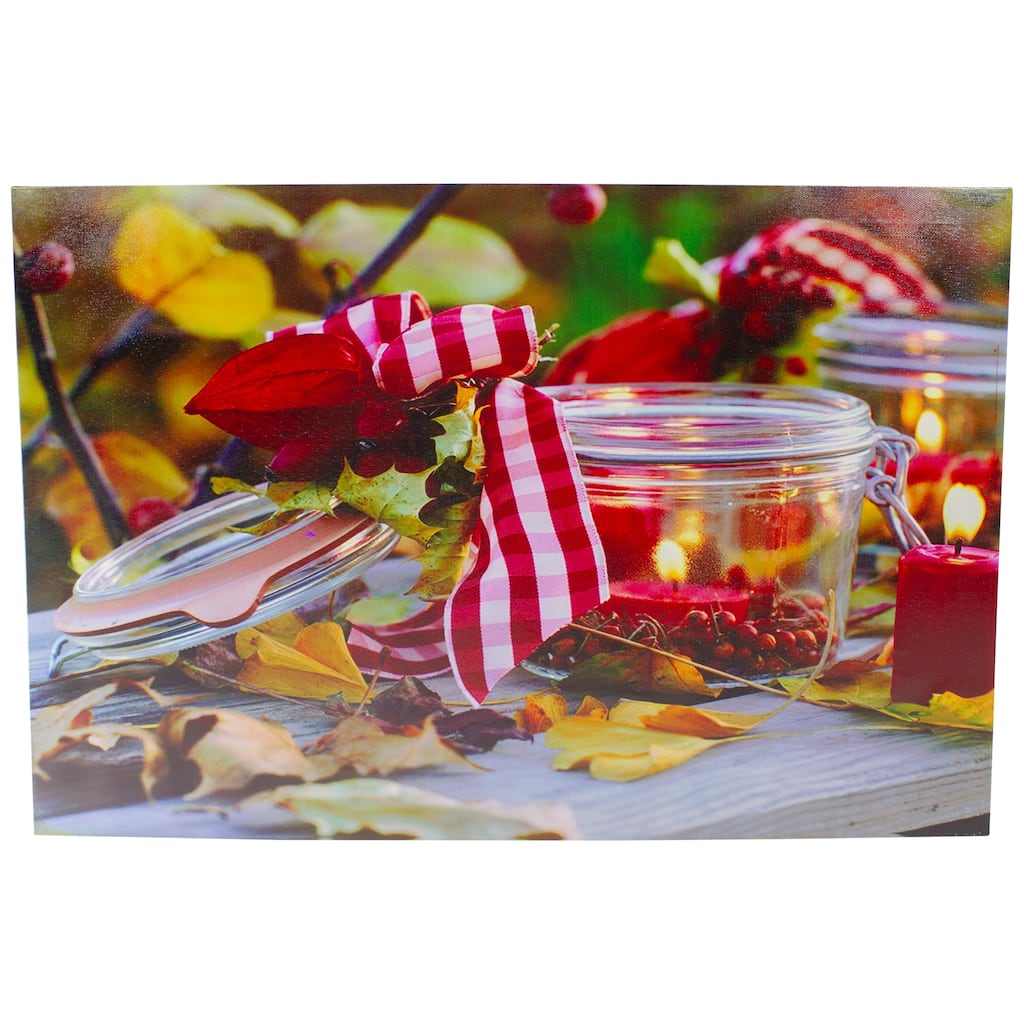 LED Lighted Fall Candle and Berries Canvas Wall Art 23.5" x 15.75"
