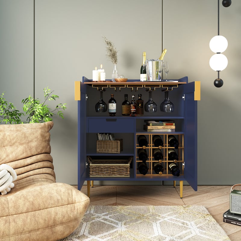 31.6'' Modern Coffee Bar Cabinet with Wine Racks and Storage Drawer