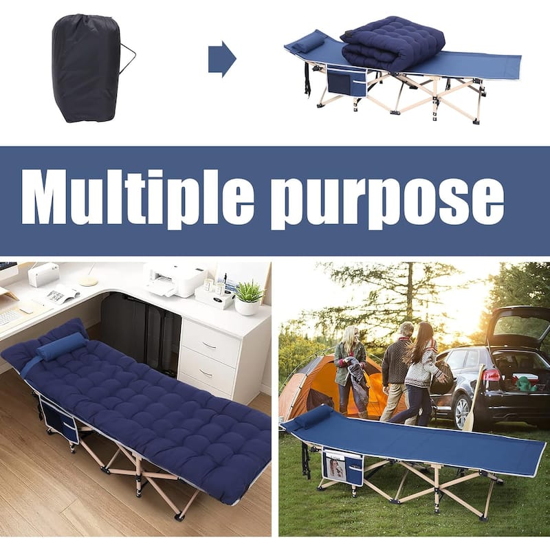 Camping Cot, Folding Camping Cot Folding Cot for Adults with Mattress, Pillow and Side Mesh Holders Holds Weights Up to 500Lbs
