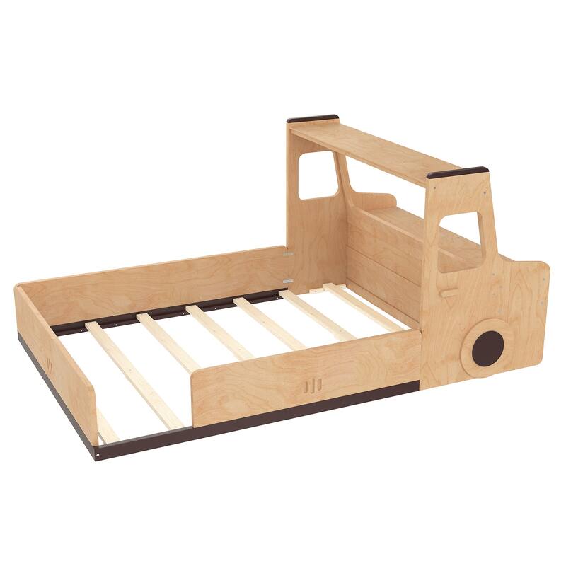 Full/Twin Kids Car Floor Bed with Storage Drawers, Window & Desk - Childlike Design