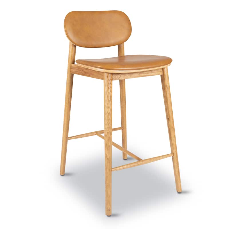Poly and Bark Bonato Leather Counter Stool - Solid Wood Frame - Cognac Tan/Oak
