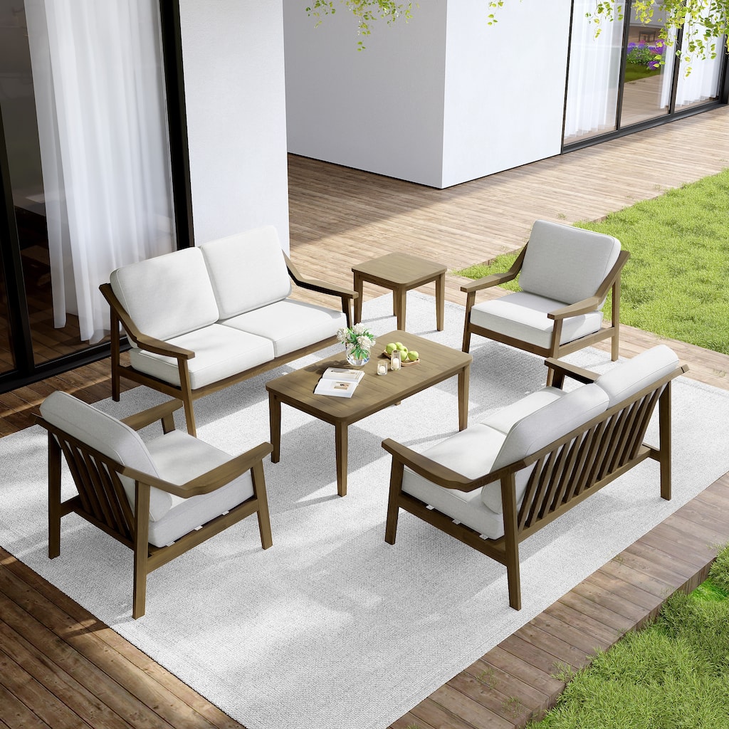 Outdoor Conversation 6 Seater Patio Chat Set with Cushions and Table
