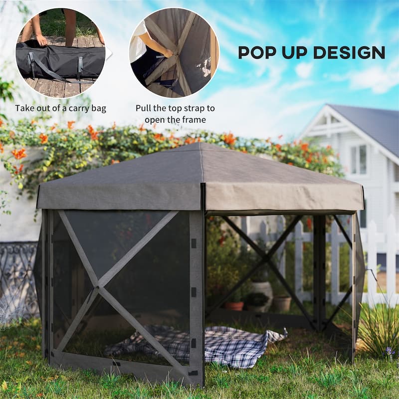 Brown Oxford Fiberglass Nylon Mesh Canopy Tent for 10-12 People - 70.9" x 70.9" x 86.6"
