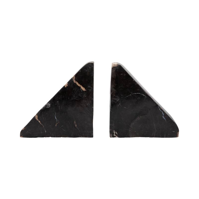 Sagebrook Home Modern 6-Inch Natural Triangular Petrified Wood Bookends - 6" x 2" x 6"