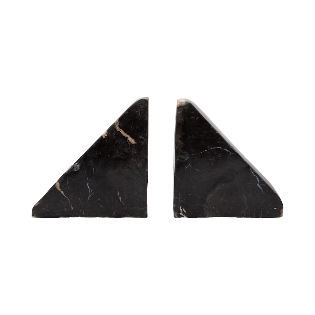 Sagebrook Home Modern 6-Inch Natural Triangular Petrified Wood Bookends - 6" x 2" x 6"