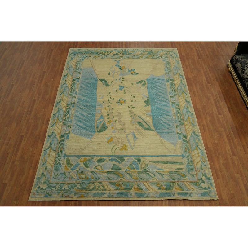 Vegetable Dye Wool Oushak Turkish Large Rug, Geometric Carpet - 14' 1'' X 10' 3''