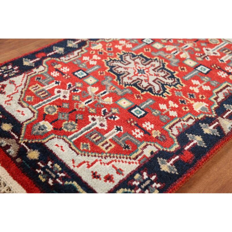 Geometric Kazak Indian Accent Rug Hand-Knotted Wool Carpet - 2'0"x 3'0"