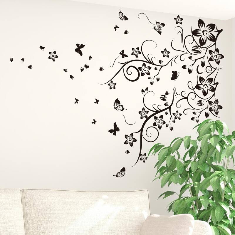 Walplus Wall Sticker Black Flower Vine Butterfly Art Decal Decoration