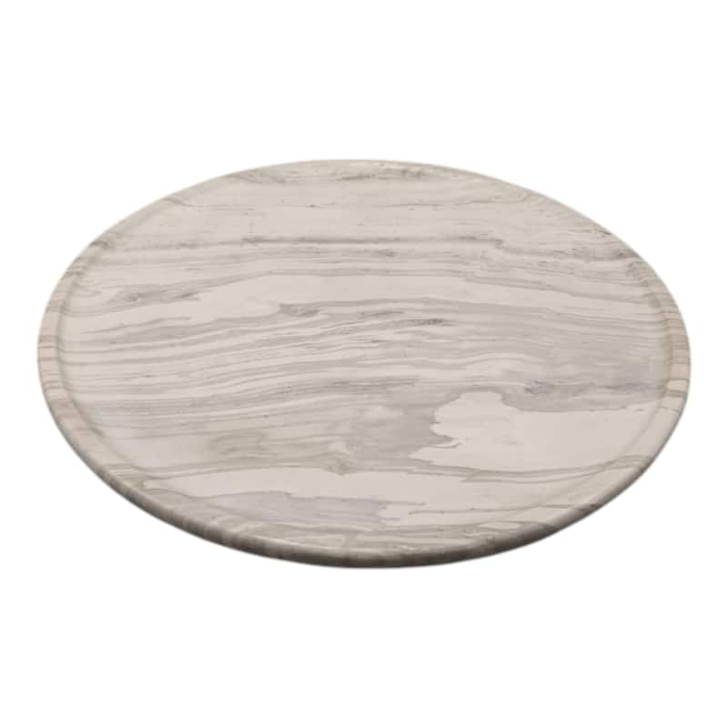 Marble Stone Decorative Tray Round Chiseled Design - 16" Ivory - 16" x 16" x 2"