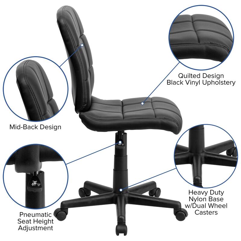 Mid-Back Quilted Vinyl Swivel Task Office Chair