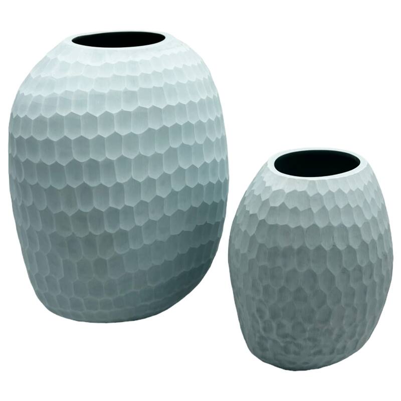 Set of 2 Decorative Handmade Oval Modern Flower Vase in Blue - Blue