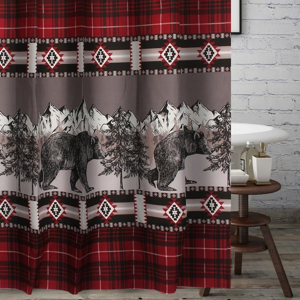slide 2 of 4, Greenland Home Fashions Timberline Bath & Shower Curtain Red
