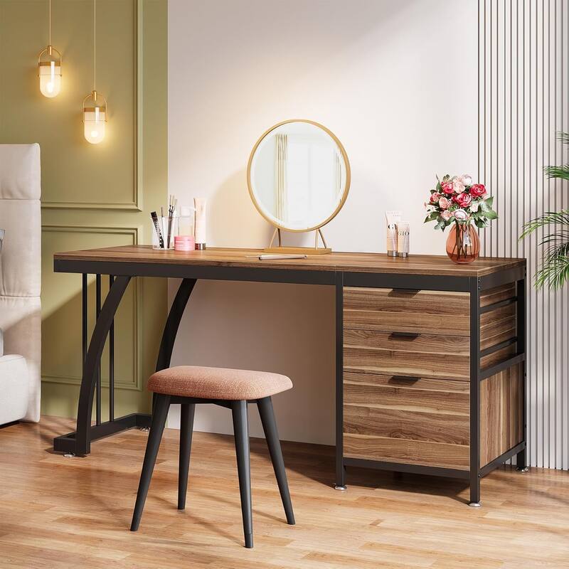 Vanity Desk 59" Dressing Table, Chic Makeup Desk with 3 Reversible Drawers for Bedroom, Home Room