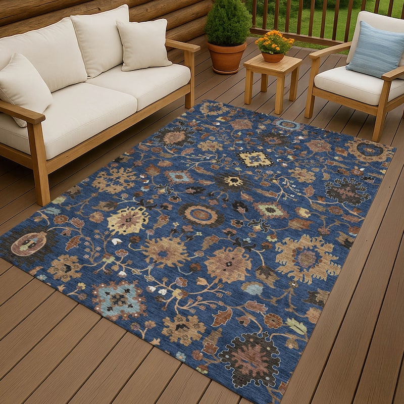 Machine Washable Indoor/ Outdoor Traditional Marci Chantille Rug - Navy - 3' x 5'