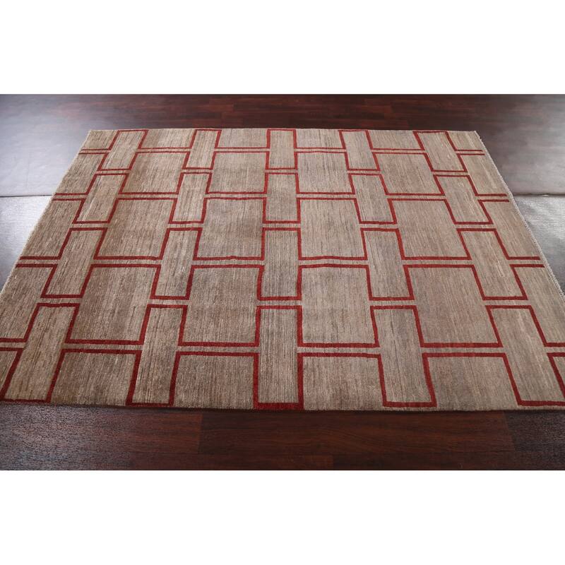 Geometric Modern Gabbeh Kashkoli Oriental Wool Area Rug Hand-knotted - 5'4" x 7'6"
