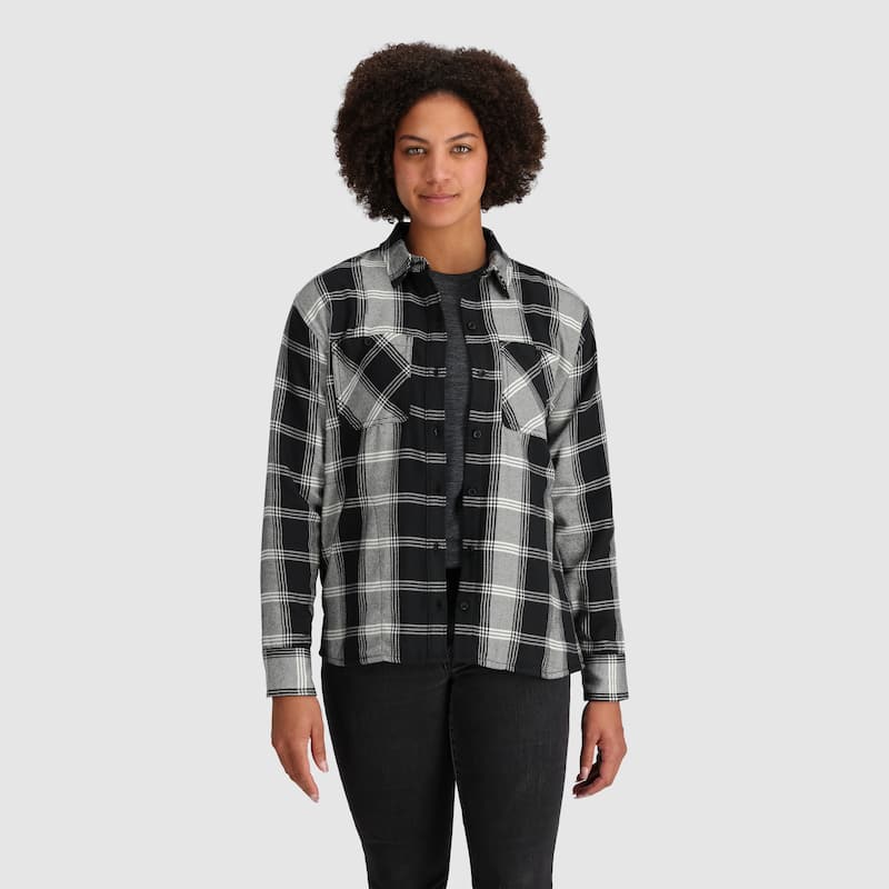 Outdoor Research Women's Feedback Flannel Twill Shirt - XL - Black Plaid