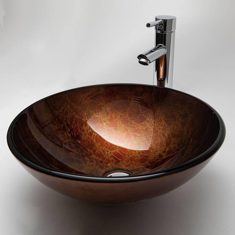 Vinnova Glass Circular Vessel Bathroom Sink without Faucet - Brown