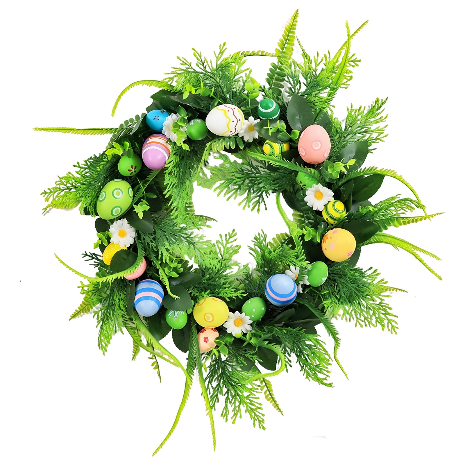 18" Easter Egg Wreath, Spring Floral Wreath with Eggs for Front Door Wall Window Decorations