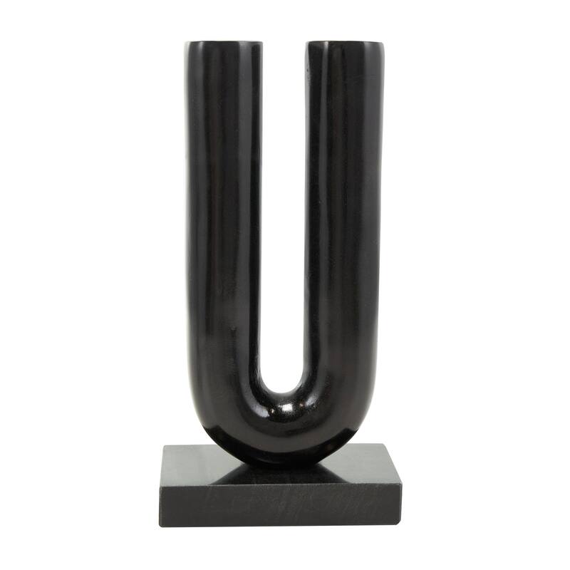 Gold or Black Aluminum U-Shaped Geometric Candle Holder with Marble Bases (Set of 2)