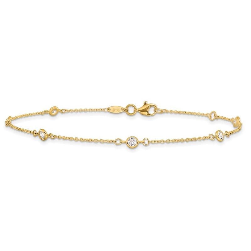 Curata 14k Yellow Gold 9+1" CZ Cubic Zirconia by the Yard Station Anklet (Lobster-claw)