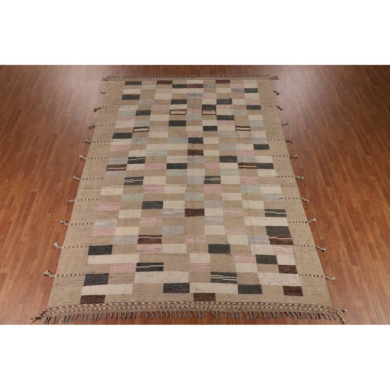 All-Over Checkered Moroccan Area Rug Handmade Wool Carpet - 8'9"x 11'11"
