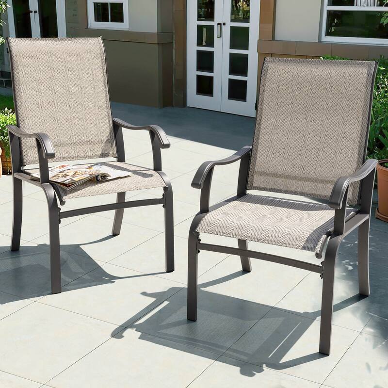 Outdoor 2-Piece Textilene Dining Chairs with Ergonomic Design, Beige