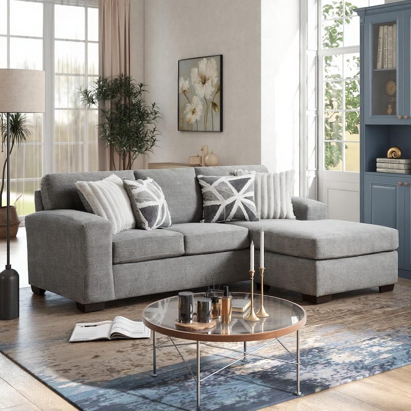 Roundhill Furniture Arden Living Room Sofa Set with Convertible Sofa Chaise and Loveseat, Posh Gray