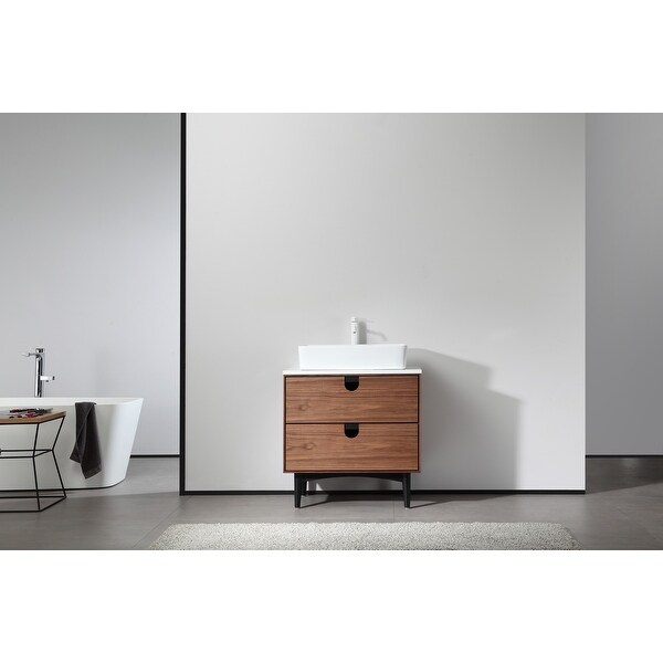 Shop PORTREE 30" Walnut/White Mid-Century Freestanding Bathroom Vanity Set - Overstock - 31284310