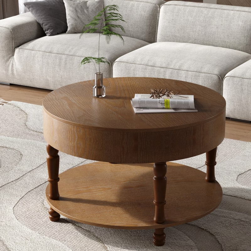 31.5" Round Coffee Table with Dual Storage - Modern Lift-Top Design, Adjustable Feet, Easy Assembly