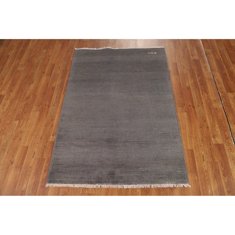 Gray Gabbeh Modern Foyer Rug Hand-Knotted Wool Carpet - 3'5"x 4'11"