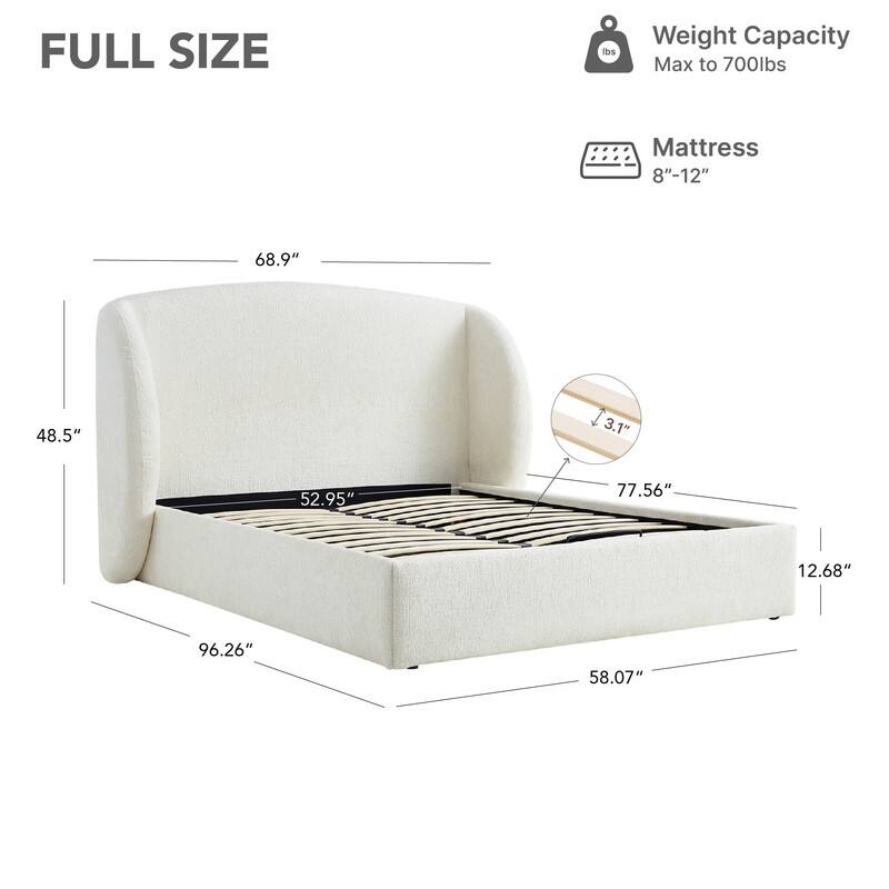 Spruce & Spring Modern Bouclé Upholstered Wingback Bed with Solid Wood Base