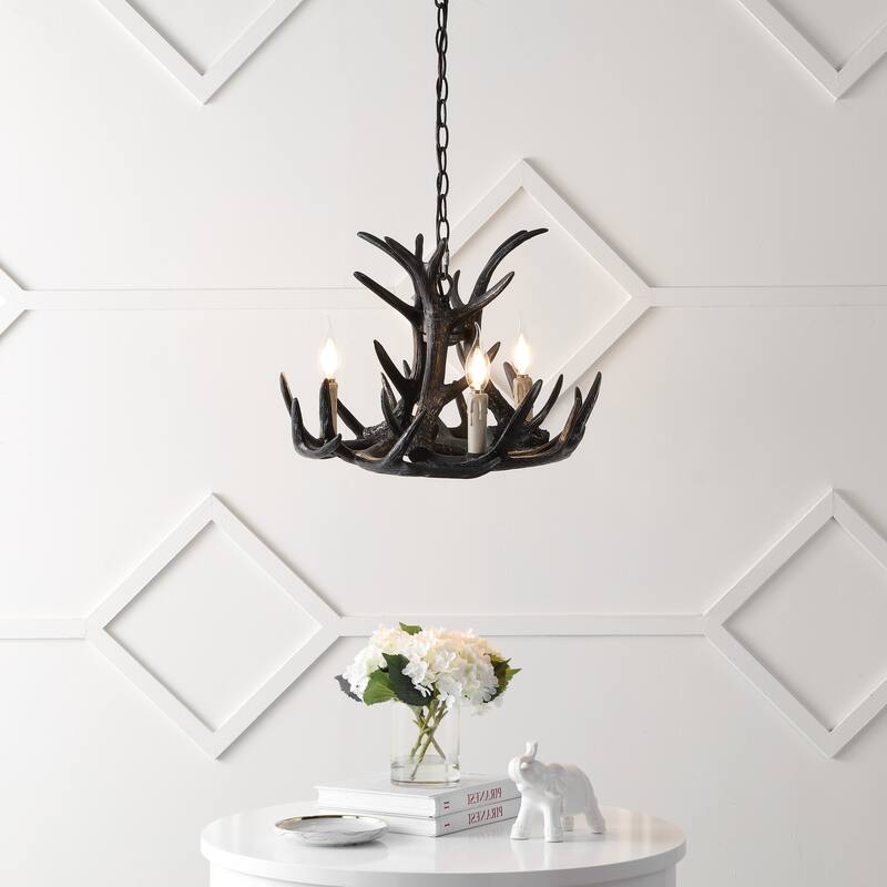 Antler 18" Adjustable Resin Antler 3-Light LED Chandelier, by JONATHAN Y