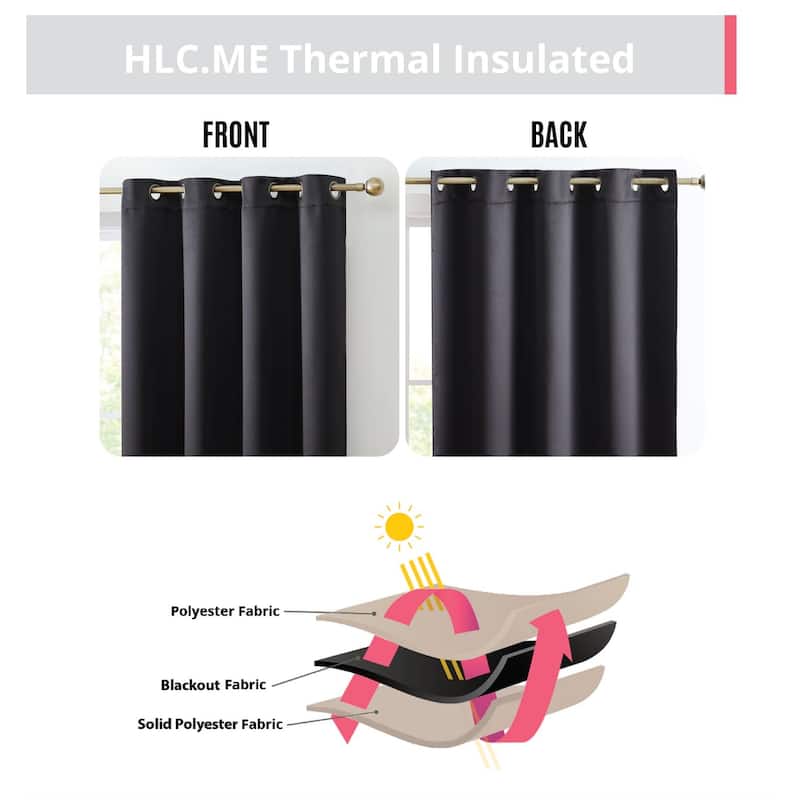 HLC.me Oxford Blackout Curtains - Thermal Insulated Window Treatment Grommet Panels, Set of 2