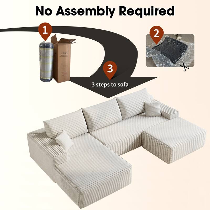U-Shape Modular Sectional Sofa with Chaise & Ottoman, Corduroy Boneless Cloud Sofa, Corner Upholstered Sleeper Sofa