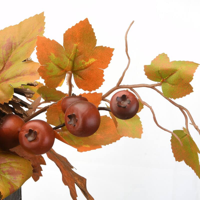 National Tree Company Artificial Autumn Centerpiece with Maple Leaves, Pomegranates, Pine Cones, Holds Three Candles, 24 Inches