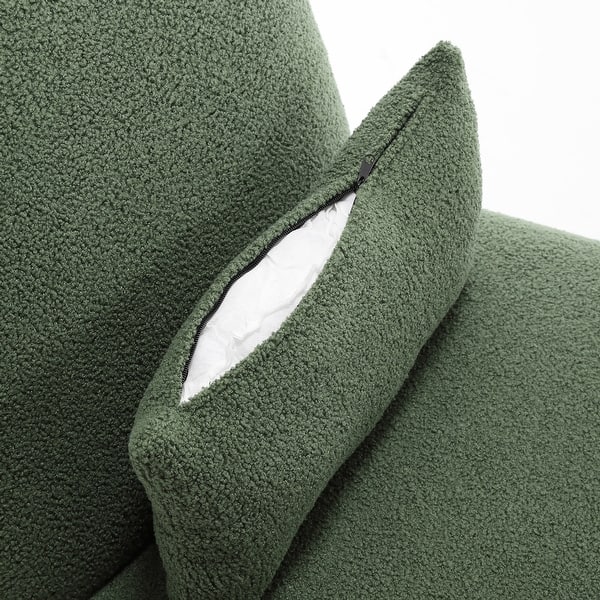 Modern Armchair - Green Seat with Boucle Fabric and Rubberwood Frame