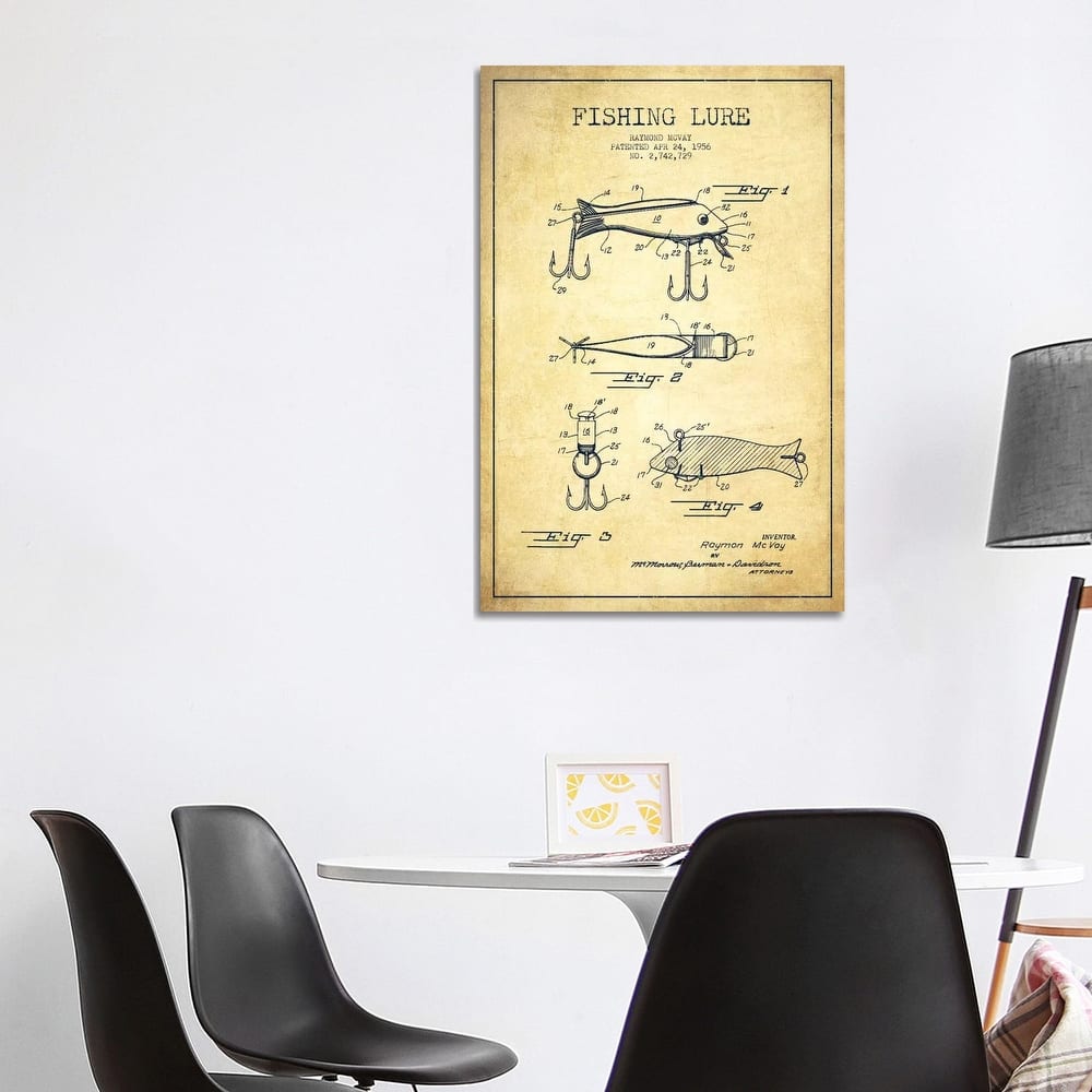 iCanvas "Fishing Tackle Vintage Patent Blueprint" by Aged Pixel Canvas Print