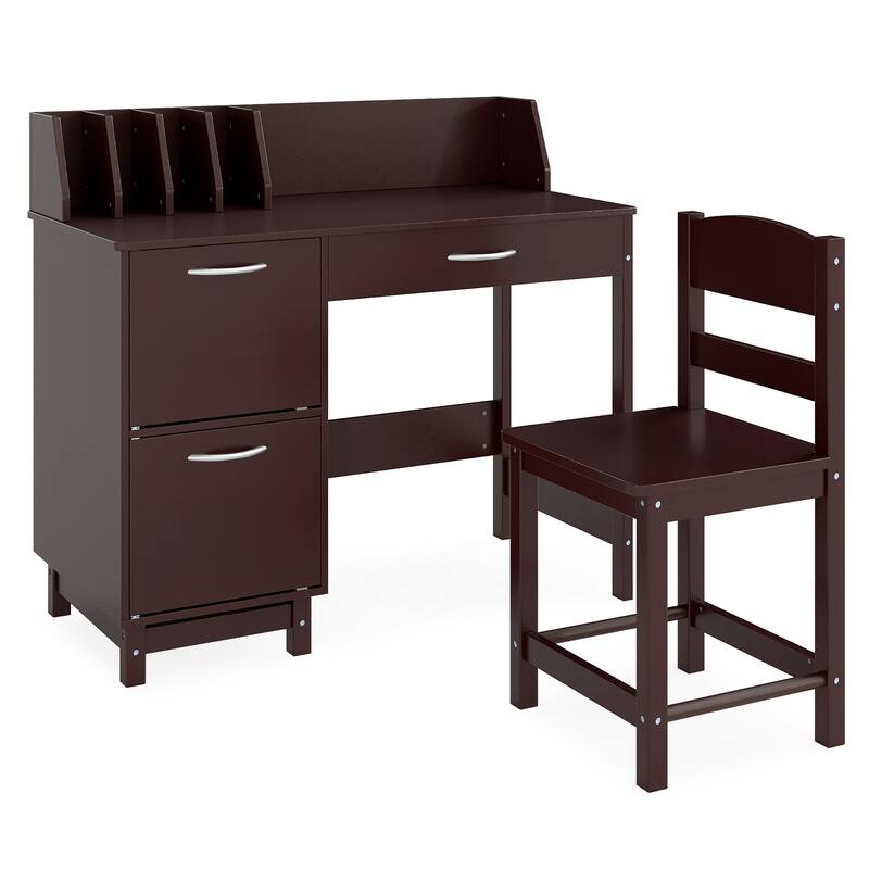 Gymax Kids Study Desk & Chair Set w/Chair 2 Storage Cabinets Drawer 4