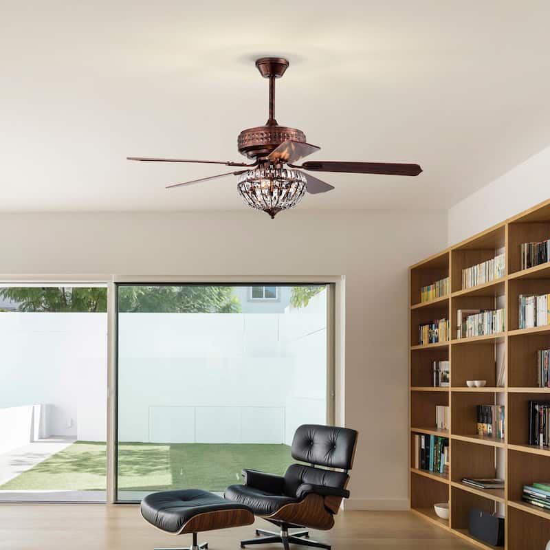 Violette 52 Inch Antique Copper Finish Crystal Ceiling Fan with Remote